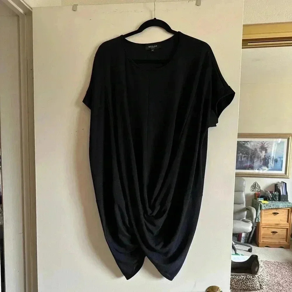 Beulah Short Sleeve Black Top with Twist Front and Back Detail